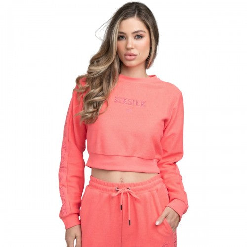 Front - SikSilk Womens/Ladies Embroidered Loop Back Crop Sweatshirt