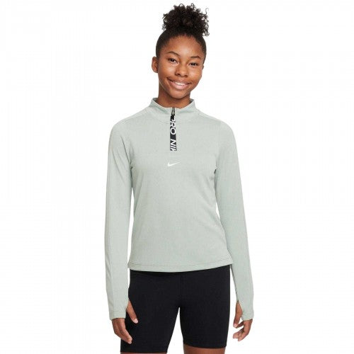 Front - Nike Girls Pro Zip Neck Top
