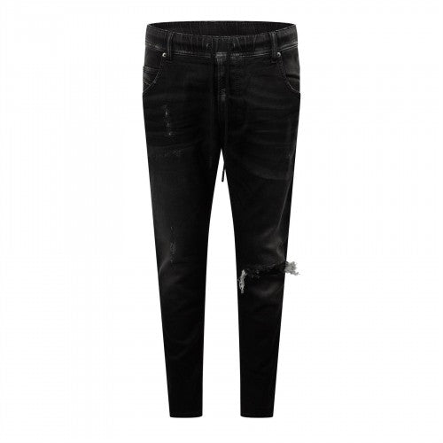 Front - Diesel Mens Krooley-Ne Sweat Denim Distressed Tapered Jeans