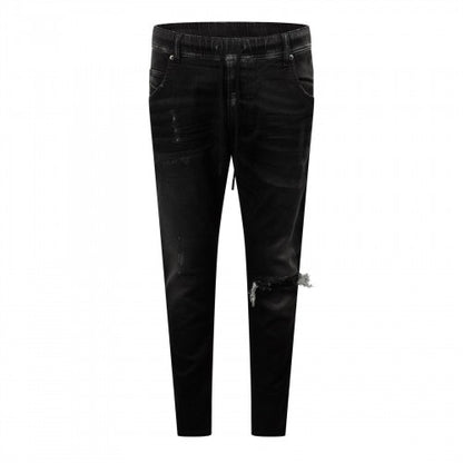 Front - Diesel Mens Krooley-Ne Sweat Denim Distressed Tapered Jeans