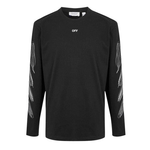 Front - Off White Mens Crew Neck Regular Long-Sleeved T-Shirt