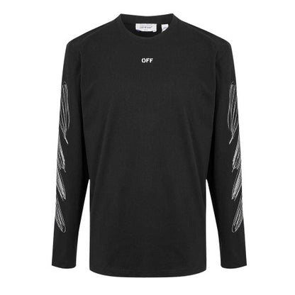Front - Off White Mens Crew Neck Regular Long-Sleeved T-Shirt
