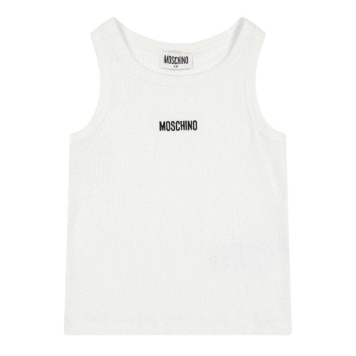 Front - Moschino Girls Logo Ribbed Short-Sleeved Crop Top