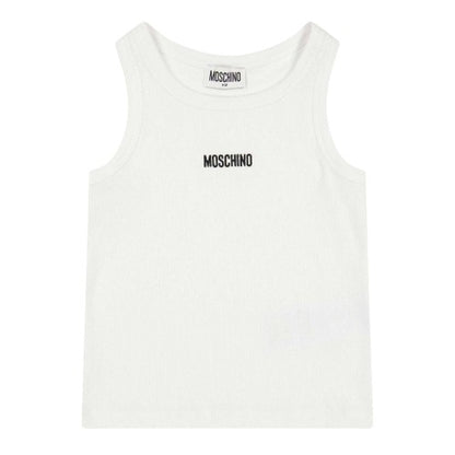 Front - Moschino Girls Logo Ribbed Short-Sleeved Crop Top