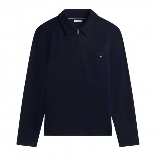 Front - Tommy Hilfiger Mens Fleece Quarter Zip Polo Shirt
