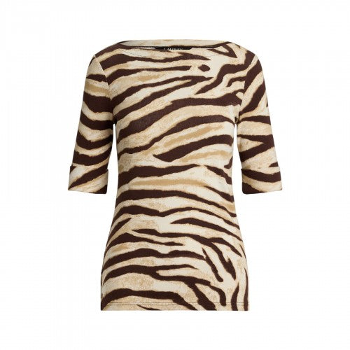 Front - Ralph Lauren Womens/Ladies Judy Zebra Print Boat Neck T-Shirt