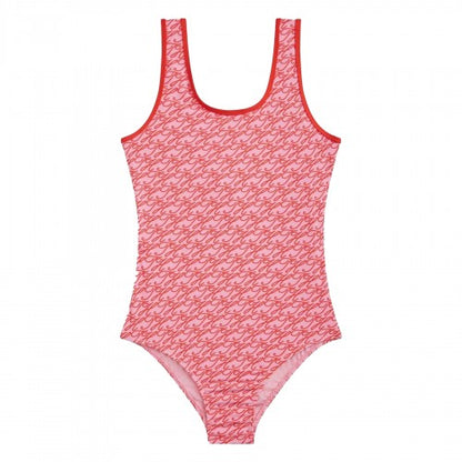 Front - Tommy Hilfiger Girls Scoop Neck One Piece Swimsuit