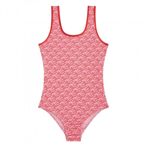 Front - Tommy Hilfiger Girls Scoop Neck One Piece Swimsuit