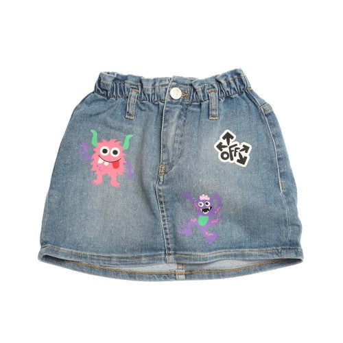 Front - Off-White Girls Monsters Denim Skirt