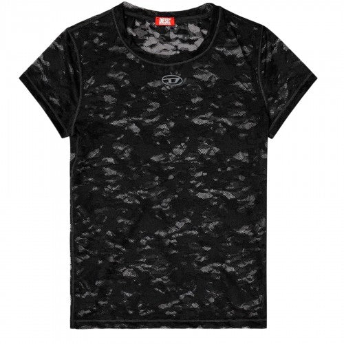 Front - Diesel Womens/Ladies Kasia Camo Lace Crew Neck Fitted Top