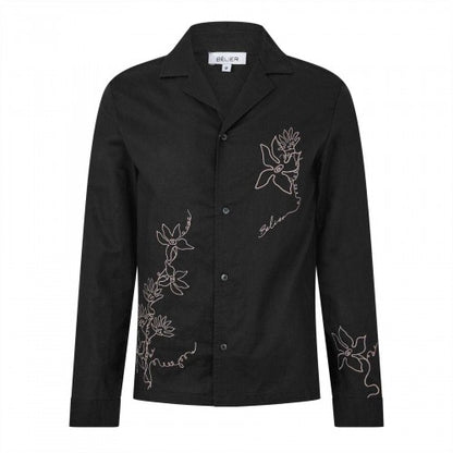 Front - Belier Mens Embroidered Flower Long-Sleeved Shirt