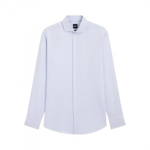Front - Boss Mens Textured Check Spread Collar Shirt