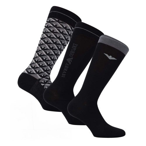 Front - Emporio Armani Mens Logo Jacquard Socks (Pack of 3)