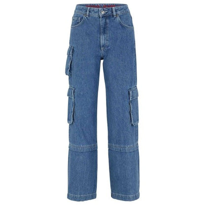 Front - Hugo Womens/Ladies Gashia Leather Badge Relaxed Fit Jeans