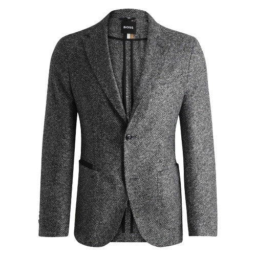 Front - Boss Mens Herringbone Lapel Collar Blazer