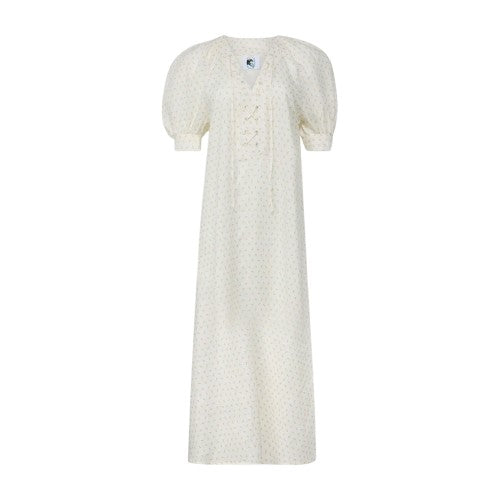 Front - Sleeper Womens/Ladies Floral Linen Loose Fit Puff Sleeve Midi Dress