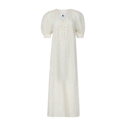 Front - Sleeper Womens/Ladies Floral Linen Loose Fit Puff Sleeve Midi Dress