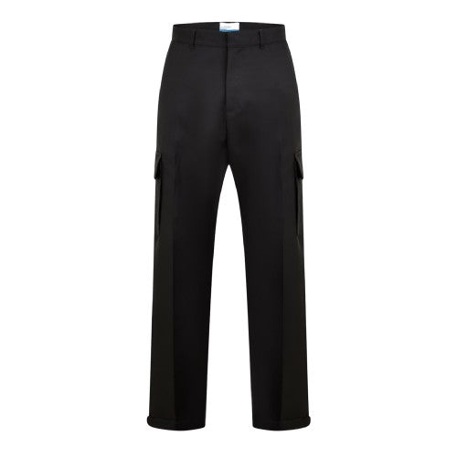 Front - Off White Mens Drill Straight Cargo Trousers