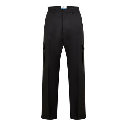 Front - Off White Mens Drill Straight Cargo Trousers