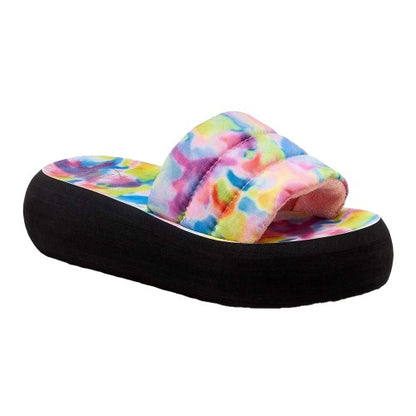 Front - Rocket Dog Womens/Ladies Splash Rainbow Tie Dye Flatform Sliders