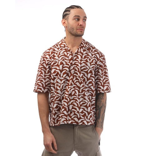 Front - Boss Mens Lello Leaf Print Shirt