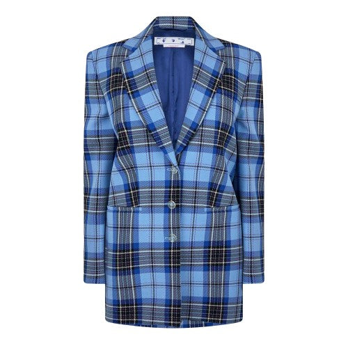 Front - Off White Womens Plaid Suit Jacket