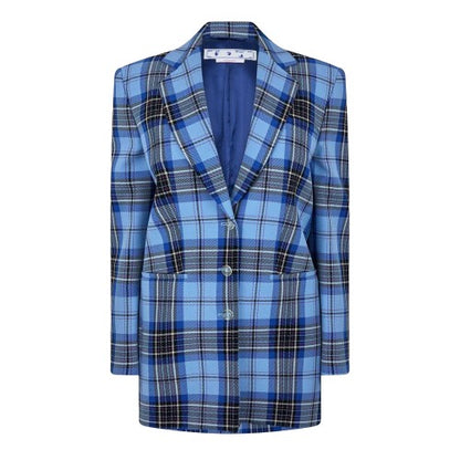 Front - Off White Womens Plaid Suit Jacket