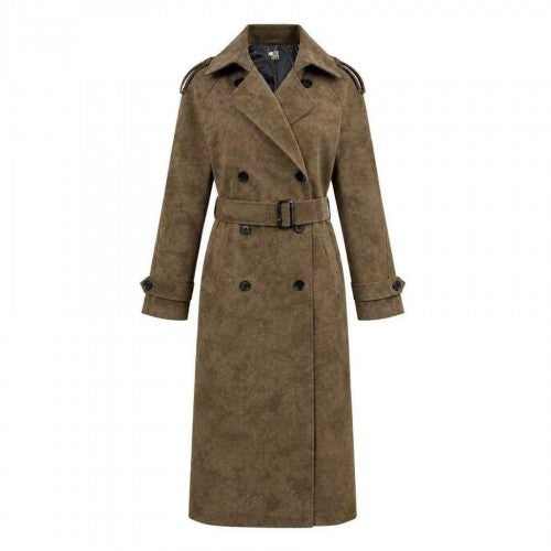 Front - Biba Womens/Ladies Suede Long-Sleeved Trench Coat