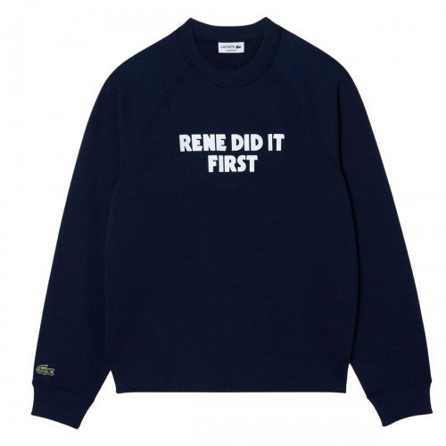White - Front - Lacoste Mens Rene Did It First Crew Neck Relaxed Fit Sweatshirt