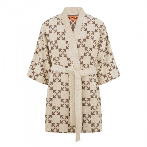 Front - Off-White Unisex Adult Geometric Pattern Terrycloth Relaxed Fit Short-Sleeved Robe