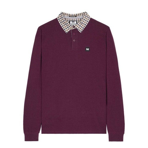 Front - Weekend Offender Mens Walker Checked Collar Long-Sleeved Polo Shirt