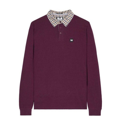 Front - Weekend Offender Mens Walker Checked Collar Long-Sleeved Polo Shirt