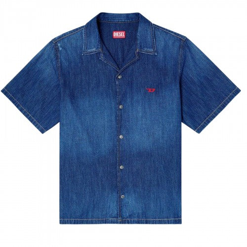 Front - Diesel Mens Embroidered Denim Short Sleeved Shirt