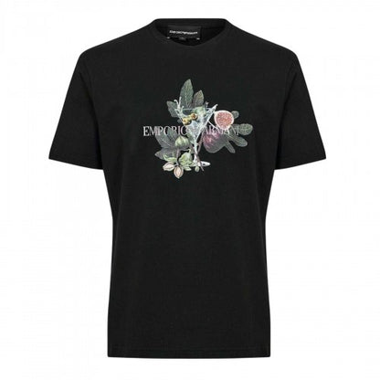 Front - Emporio Armani EA7 Mens Regular Fit Botanical Graphic Print Crew Neck Short Sleeved T-Shirt