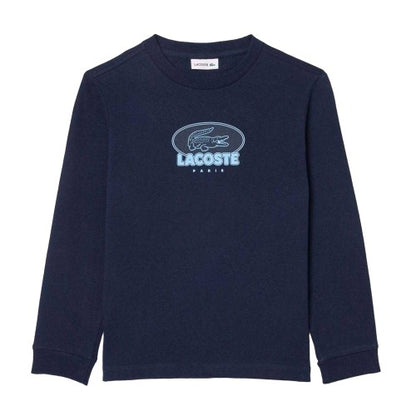 Front - Lacoste Childrens/Kids Print Heavy Cotton Badge T-Shirt