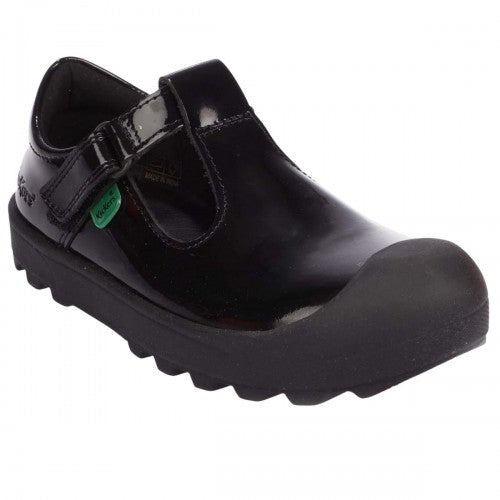 Front - Kickers Childrens/Kids Plunk Coated Leather T-Bar School Shoes