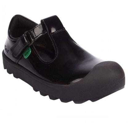 Front - Kickers Childrens/Kids Plunk Coated Leather T-Bar School Shoes