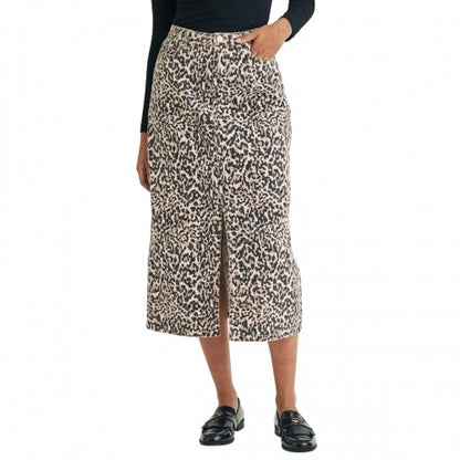 Front - Nobody´s Child Womens/Ladies Column Leopard Print Denim Midi Skirt