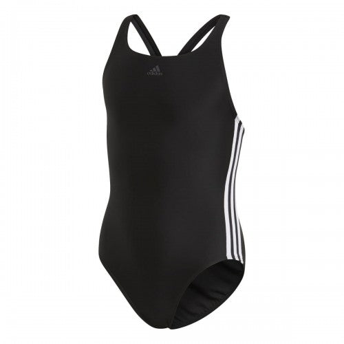 Front - Adidas Girls Athly V Stripes One Piece Swimsuit