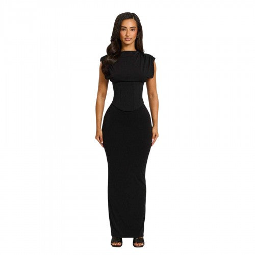 Front - Mars The Label Womens Sandra Tailored High Neck Corset Maxi Dress