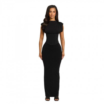 Front - Mars The Label Womens Sandra Tailored High Neck Corset Maxi Dress