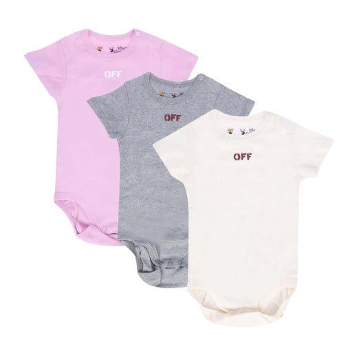 Front - Off White Baby Stamp Bodysuit (Pack of 3)