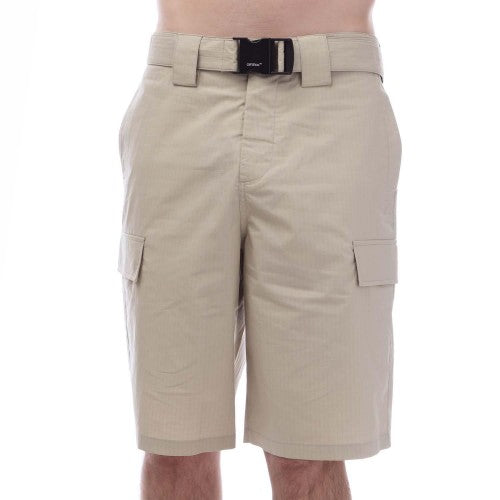 Front - Off White Mens Buckle Cargo Shorts