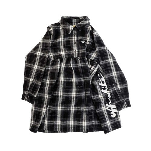 Front - Off White Girls Checked Flannel Logo Dress