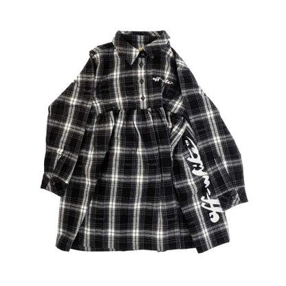 Front - Off White Girls Checked Flannel Logo Dress