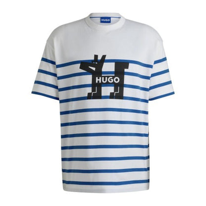 Front - Hugo Mens Nolastripe Dog Logo T-Shirt