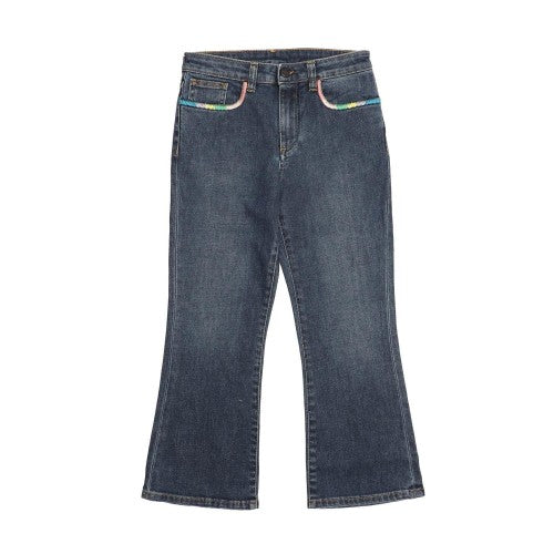 Front - Palm Angels Girls Embroidered Jeans