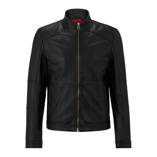 Front - Hugo Mens Lokis Lambs Leather Full Zip Biker Jacket