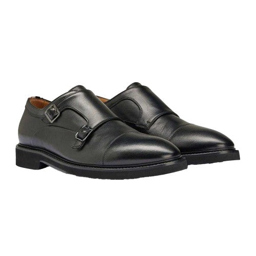 Front - Boss Mens Jerrard Leather Double Monk Strap Oxford Shoes