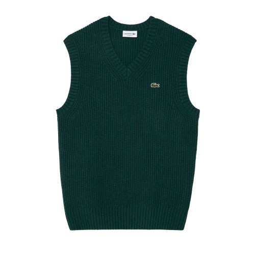 Front - Lacoste Mens Carded Wool V Neck Sweater Vest
